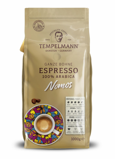 Кава в зернах Tempelmann Nomos Espresso 1 кг - Фото 1 Кава в зернах Tempelmann Nomos Espresso 1 кг - зображення 1