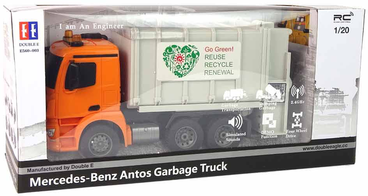 Сміттєвоз на радіокеруванні Leantoys Mercedes-Benz Antos Garbage Truck Помаранчево-сірий (5905323210370) - зображення 1