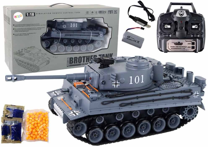 Czołg zdalnie sterowany Leantoys Tiger 101 RC Szary (5905679078051) - obraz 1