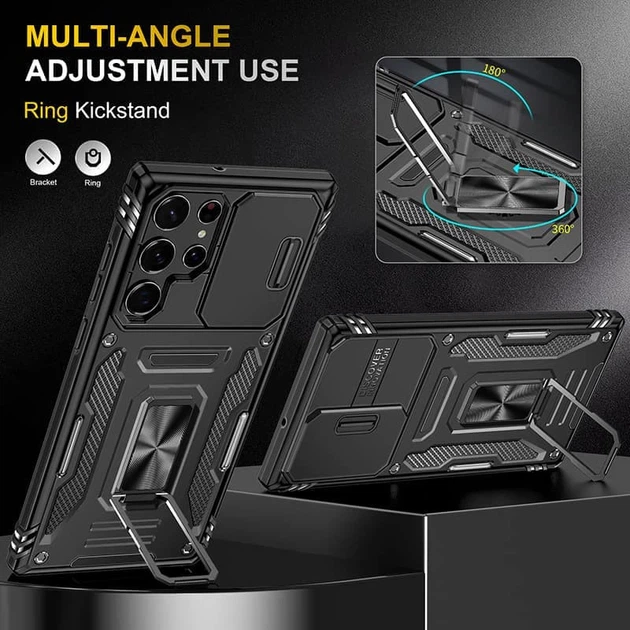 Ударопрочный чехол Epik Camshield Army Ring для Samsung Galaxy S24 Ultra Черный / Black - изображение 4