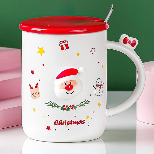 Новогодняя чашка с крышкой и ложкой "Санта", 360мл, керамика, Белый Сhristmas - Фото 10 Новогодняя чашка с крышкой и ложкой "Санта", 360мл, керамика, Белый Сhristmas - изображение 10