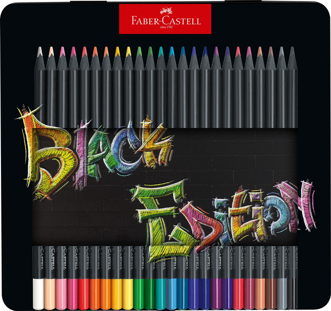 Набір кольорових олівців Faber-Castell Black Edition в металевій коробці 24 шт (4005401164258) - зображення 1