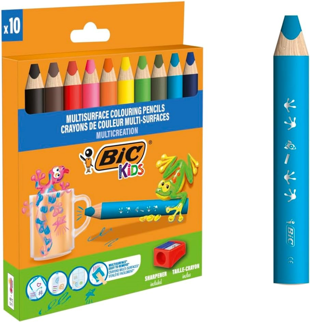 Набір акварельних олівців BIC Kids Multisurface з точилкою 10 шт (3086123728370) - зображення 1