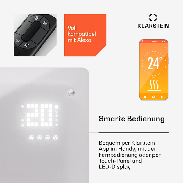 Одинарный конвекционный обогреватель напольный Klarstein Bornholm Smart 2500 Вт - изображение 7