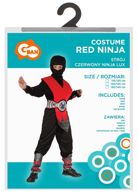 Strój karnawałowy Godan Czerwony Ninja 130-140 cm (5901238671596) - obraz 1