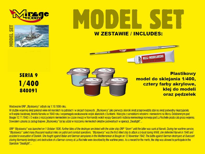 Model do sklejania Mirage Polski Niszczyciel II Wojny Światowej ORP Błyskawica wz. 44 1:400 840091 (5901463840910) - obraz 5
