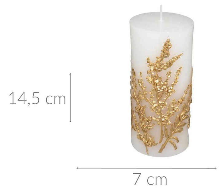 Świeca Atmosphera ozdobna ze złotym motywem roślinnym 14.5 cm Biała (3560231585679) - obraz 3