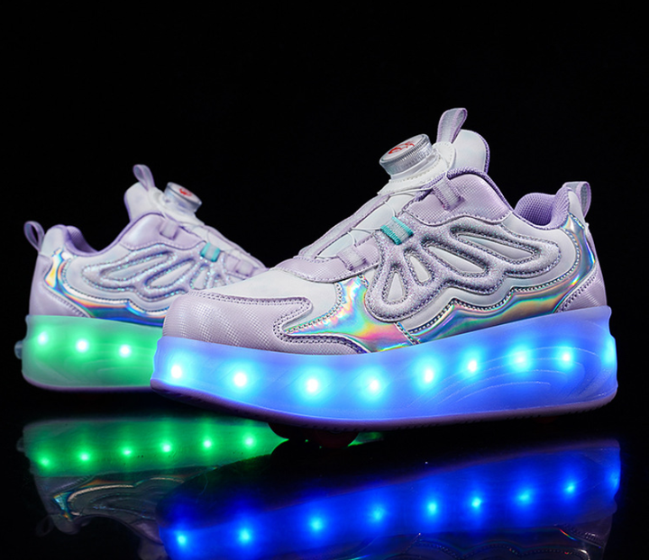 Роликовые кроссовки для девочек с LED подсветкой фиолетовые на 4-х колесах (DL127) Р.31(19.5см) - Фото 6 Роликовые кроссовки для девочек с LED подсветкой фиолетовые на 4-х колесах (DL127) Р.31(19.5см) - изображение 6