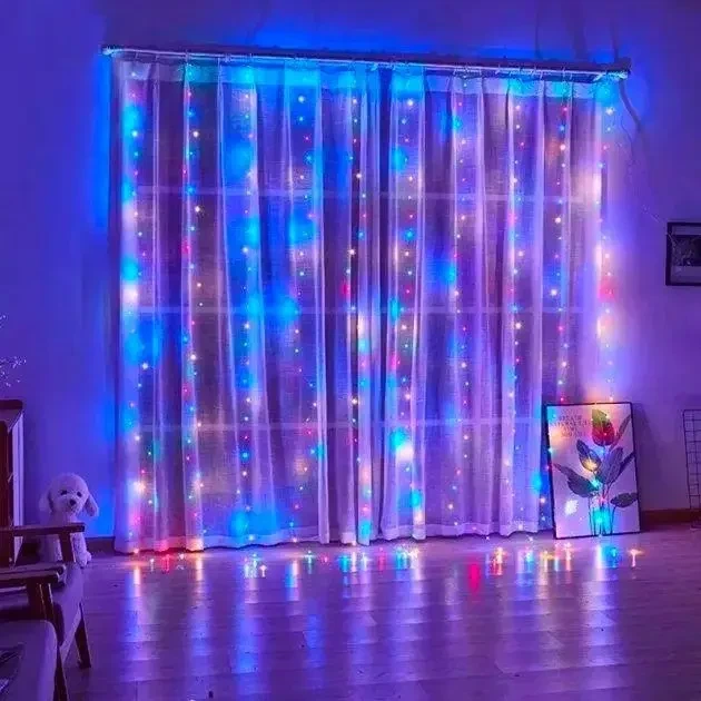 Гірлянда штора світлодіодна 3х2 м на 200 LED з пультом ДК 8 режимів світіння різнобарвна для вікна та святкового декору інтер'єру - зображення 2