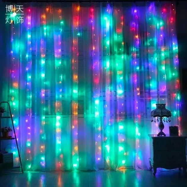 Гірлянда штора світлодіодна 3х2 м на 200 LED з пультом ДК 8 режимів світіння різнобарвна для вікна та святкового декору інтер'єру - зображення 4