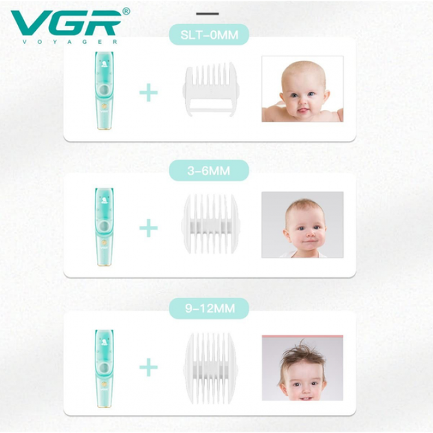 Машинка для стрижки волос VGR V-151 Baby беспроводная детская с вытяжкой керамическими лезвиями и USB зарядкой IPX7 - изображение 5