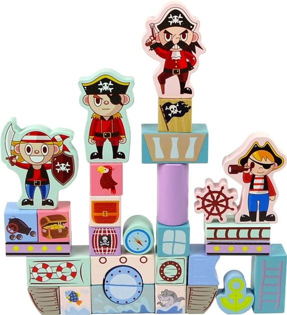 Klocki drewniane LEAN Toys Piraci okręt 46 elementów (5904665990001) - obraz 5