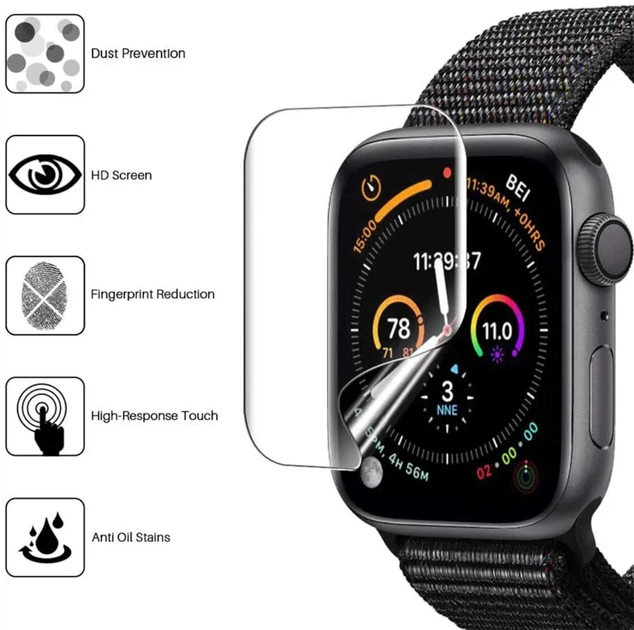 Гидрогелевая защитная пленка для Apple Watch 4/5/6/SE 44 mm Комплект 5 штук Clear (прозрачная) - изображение 2