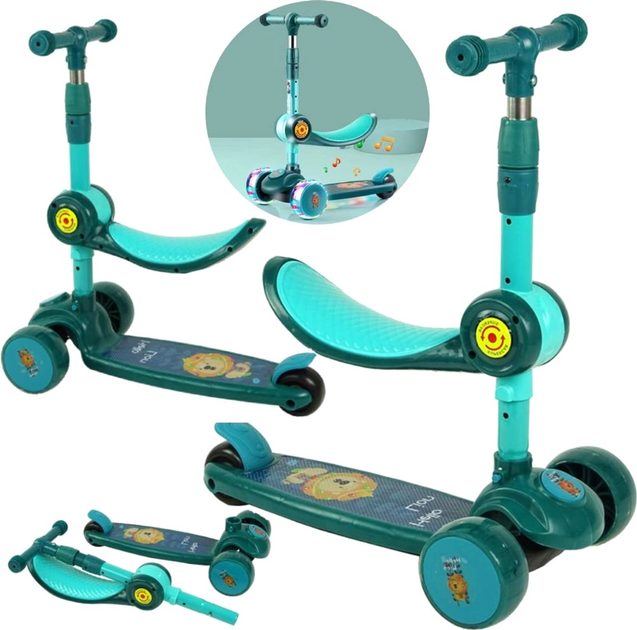 Самокат дитячий LEAN Toys Балансувальний Триколісний зі світлом та звуком Зелений (5904665995303) - зображення 5