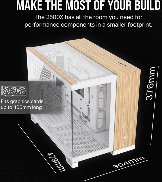 Корпус Corsair 2500X Micro ATX White/Bamboo Wood (CC-9011288-WW) - зображення 9