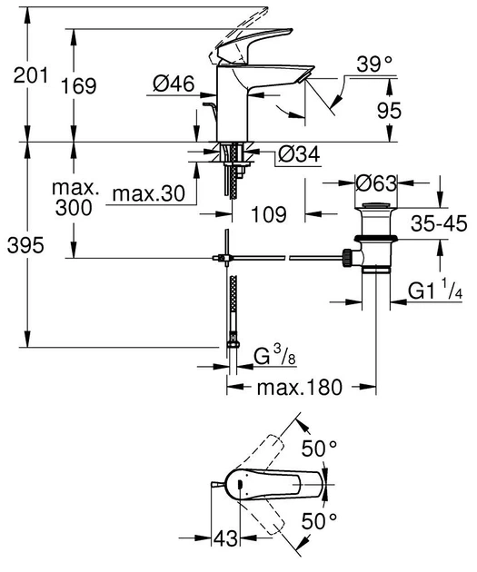 Cмеситель для умывальника однорычажный GROHE Eurosmart черный латунь с донным клапаном 332652433 - изображение 5