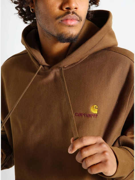 Худі чоловіче Carhartt WIP Hooded American Script I028279-1ZDXX S Коричневе (4064958754046) - зображення 4