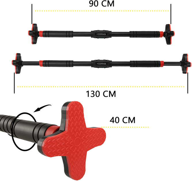Турнік розсувний Cornix Pro+ 90-130 см Black/Red (XR-0287) - зображення 7