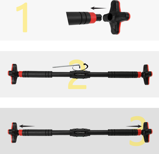 Турнік розсувний Cornix Pro+ 90-130 см Black/Red (XR-0287) - зображення 8