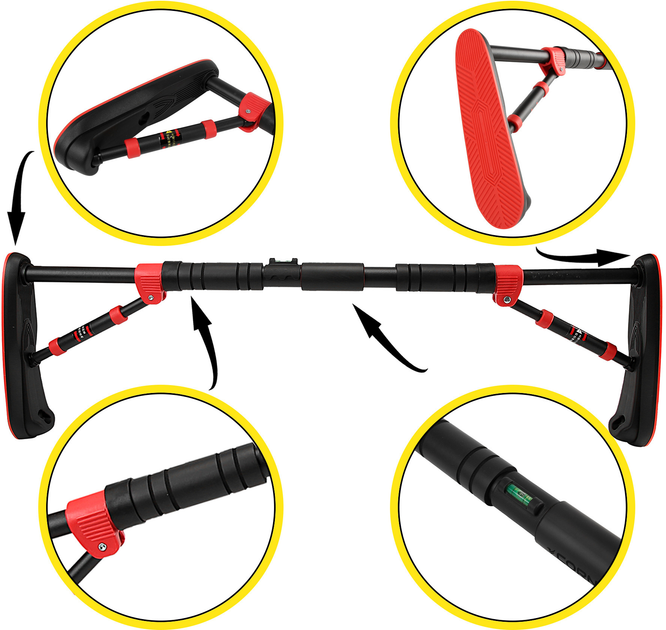Турнік розсувний Cornix Elite 65-90 см Black/Red (XR-0289) - зображення 4