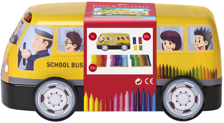 Zestaw flamastrów Faber-Castell Connector School bus w metalowym pudełku 33 szt (4005401555322) - obraz 1