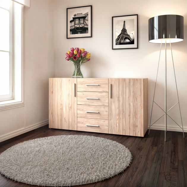 Комод с дверцами Tobi Sho Keelin ST-0004 на 4 ящика для гостиной, 1500х820х520 мм Сонома - Фото 2 Комод с дверцами Tobi Sho Keelin ST-0004 на 4 ящика для гостиной, 1500х820х520 мм Сонома - изображение 2