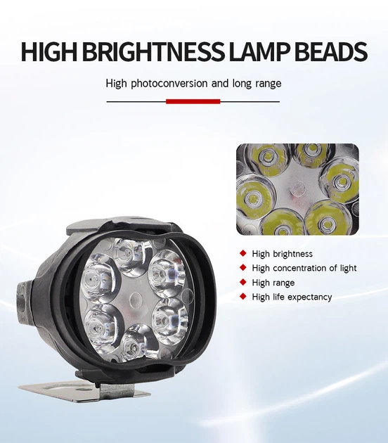 2 передні фари світлодіодних LED 6 SMD для мотоцикла білий - зображення 8
