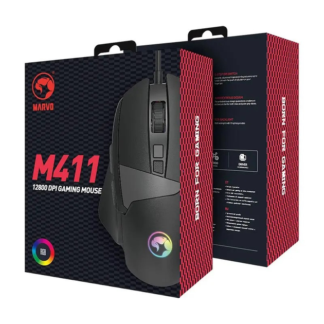 Мышка проводная с подсветкой MARVO M411 |8кН, 12000 DPI| Черный - изображение 2