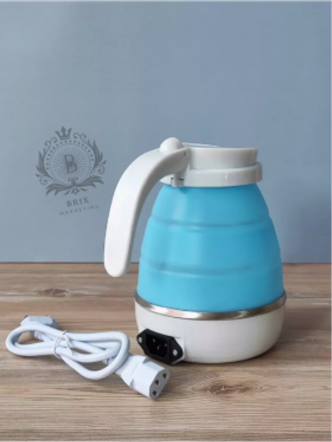 Дорожный чайник силиконовый складной дисковый Electric Kettle wdl-09b 220v 600w 600мл Голубой - изображение 7