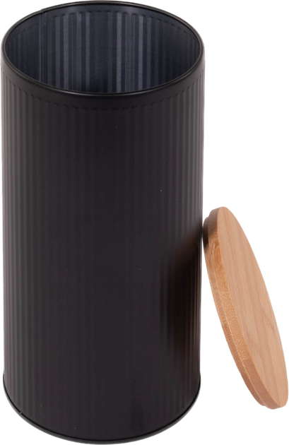 Pojemnik kuchenny Excellent Houseware metalowy z bambusową pokrywką czarny 1.6 l (8720573457385) - obraz 3