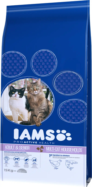 Сухий корм для котів Iams Adult Multicat Chicken Salmon 15 кг (8710255127309) - зображення 1