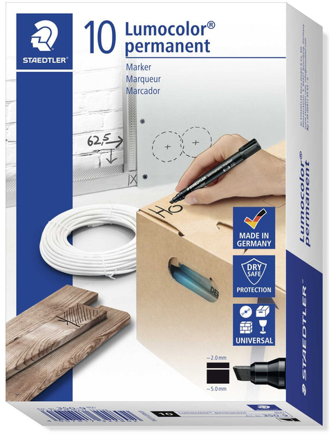 Zestaw markerów Staedtler Lumocolor S350-9 2-5 mm permanentnych 10 szt Czarnych (ZES4007817322802) - obraz 1