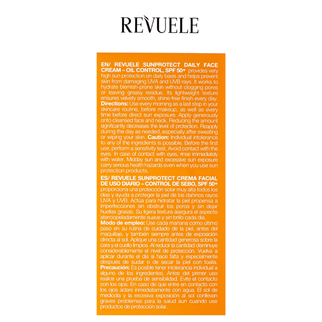 Солнцезащитный крем для лица SPF 50+ для жирной кожи Revuele UVA/UVB 50 мл - изображение 5