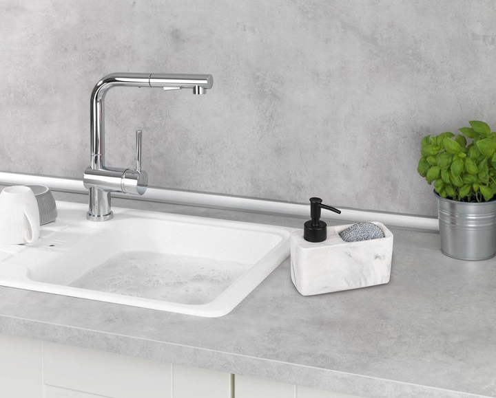 Dozownik płynu do naczyń Wenko Resa Marble z przegrodą na gąbkę biały (4008838375266) - obraz 4