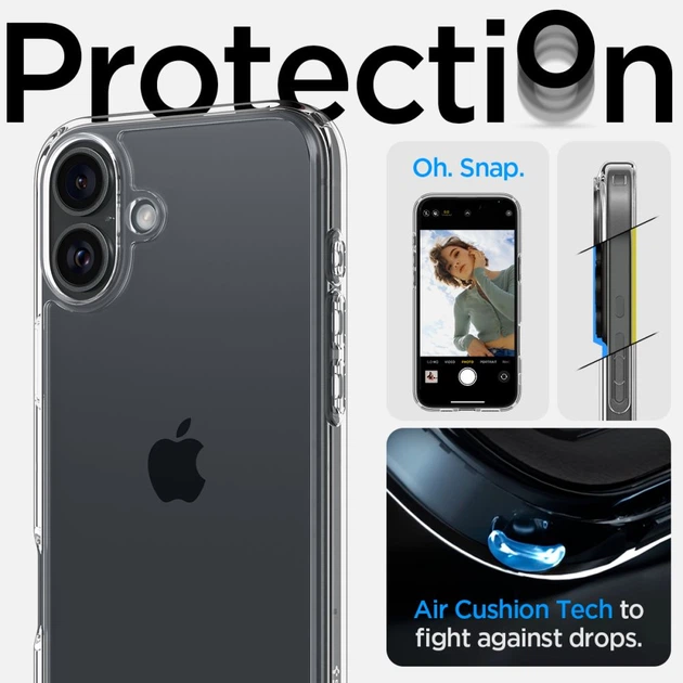 Чехол Spigen Ultra Hybrid для iPhone 16 Crystal Clear (ACS08197) - Фото 6 Чехол Spigen Ultra Hybrid для iPhone 16 Crystal Clear (ACS08197) - изображение 6
