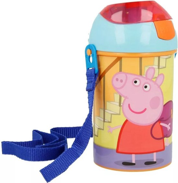 Bidon na wodę Stor Peppa Pig Pop-Up z paskiem wielokolorowy 450 ml (8412497486694) - obraz 1