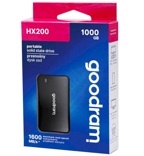 Зовнішній твердотільний накопичувач SSD GoodRAM HX200 1Tb external USB 3.2 Gen2 Type-C Black (SSDPR-HX200-1K0#) - зображення 3