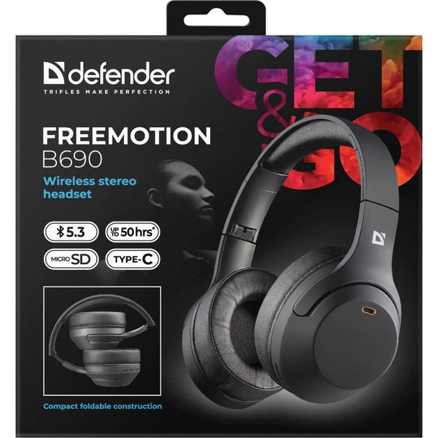 Беспроводные наушники Defender FreeMotion B690 BT5.3 400mAh Black (63690) - Фото 7 Беспроводные наушники Defender FreeMotion B690 BT5.3 400mAh Black (63690) - изображение 7