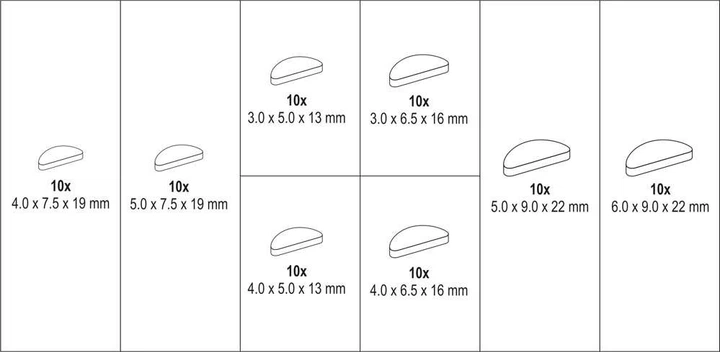 Kliny półokrągłe YATO różnych rozmiarów 80 szt (YT-06790) - obraz 3