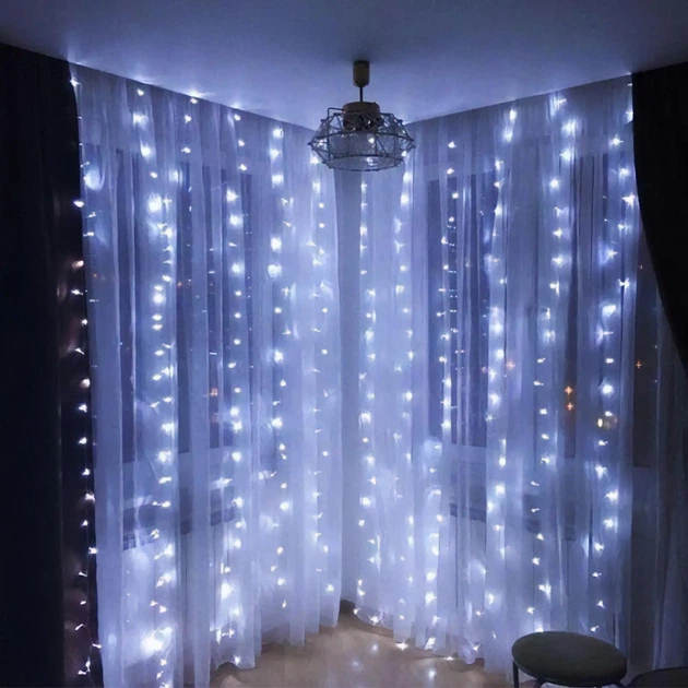 Светодиодная гирлянда-штора Crown 304 LED 3х3 м 220В Холодный Белый (WLS-CT-220V-C) - изображение 3