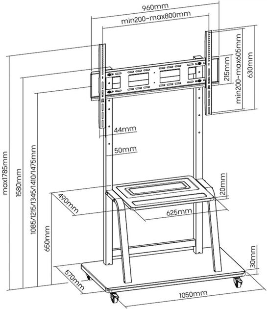 Podłogowa szafka pod telewizor z kółkami Gembird 37"-100" (do 150 kg) (TVS-100F-01) - obraz 4