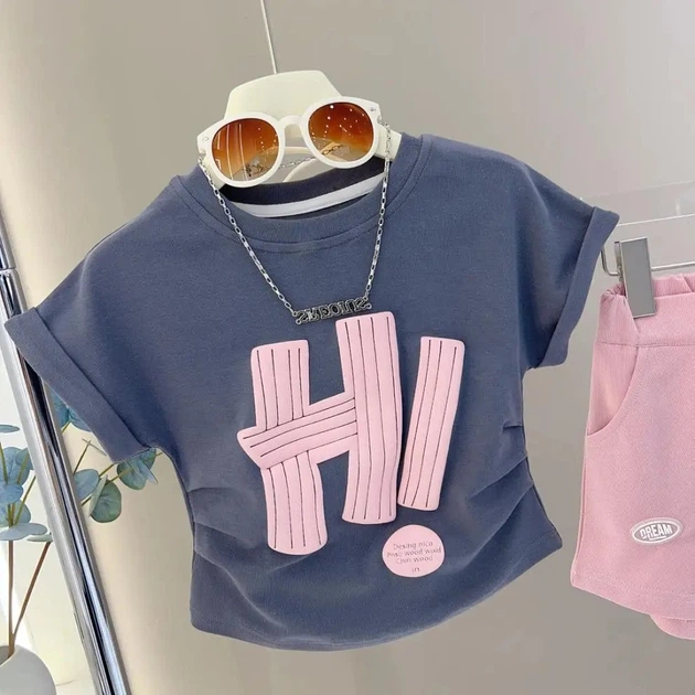 Костюм для девочки HI футболка с шортами (Розовый 140см) - Фото 4 Костюм для девочки HI футболка с шортами (Розовый 140см) - изображение 4