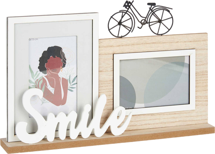 Мультирамка Giftdecor Smile Настільна з декоративним написом і велосипедом на 2 фотографії 10 x 15 см (8430852855176) - зображення 1