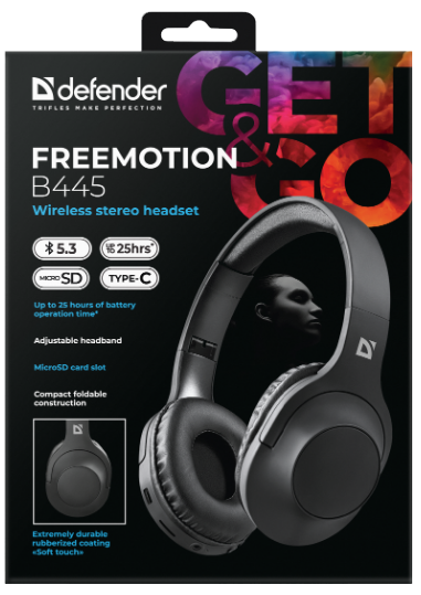 Гарнітура Defender FreeMotion B445 Bluetooth Black (63445) (7024920) - Фото 11 Гарнітура Defender FreeMotion B445 Bluetooth Black (63445) (7024920) - изображение 11
