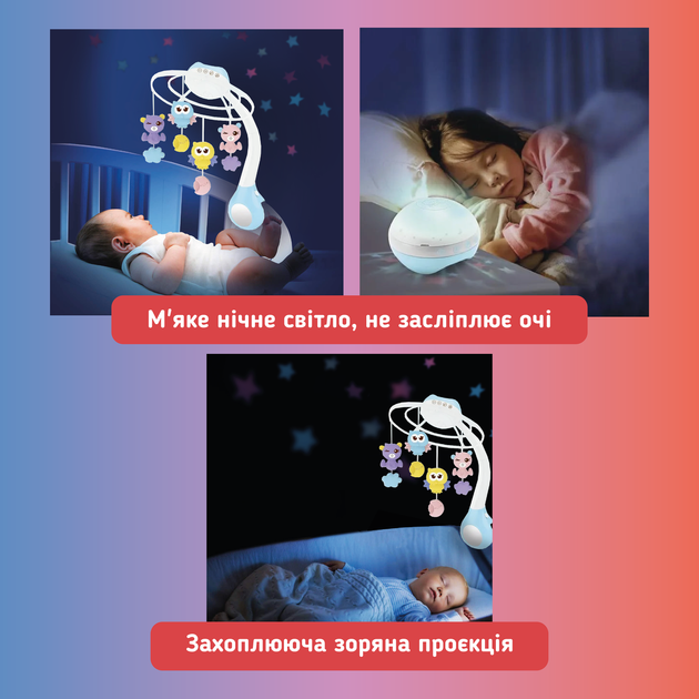 Мобиль на кроватку с проектором музыкальный детский музыкальная карусель для кроватки новорожденных младенцев детские музыкальные карусели мобили 3 в 1 A1 розовый - изображение 7