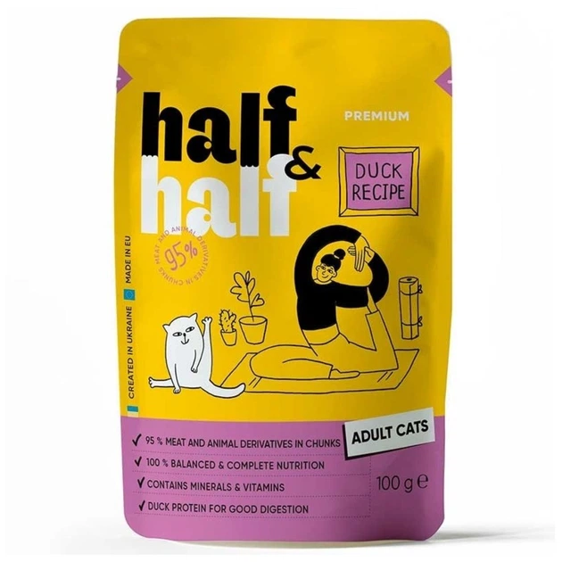 Влажный корм Half&Half для кошек с уткой в соусе 100 г (4820261920918) - Фото 3 Влажный корм Half&Half для кошек с уткой в соусе 100 г (4820261920918) - изображение 3