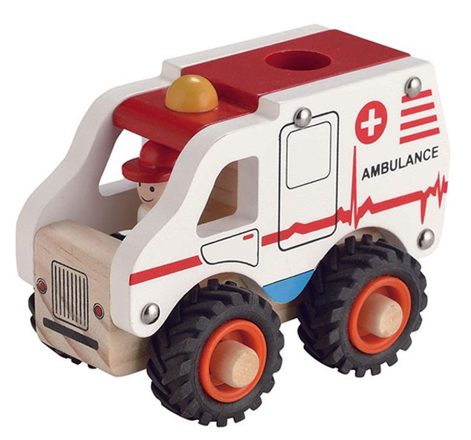 Karetka pogotowia Magni Wooden ambulance with rubber wheels (5707594262658) - obraz 1