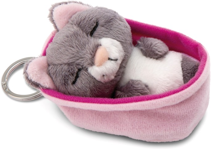 Брелок Nici Green Sleeping Pets плюшевий кіт Сірий 8 см + кошик Рожевий (4012390499896) - зображення 3
