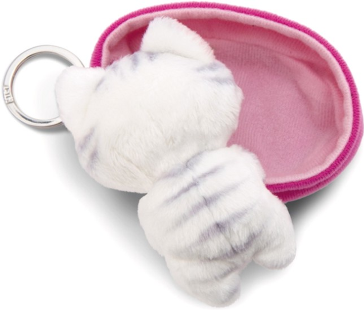 Brelok Nici Green Sleeping Pets pluszowy kot Biały w paski 8 cm + koszyk Różowy (4012390499889) - obraz 5