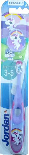Дитяча зубна щітка Jordan Step2 3-5 роки м'яка з ковпачком для подорожей (7038516220202_бузково-малинова) - зображення 1